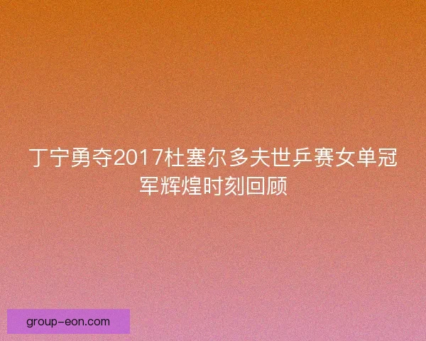 丁宁勇夺2017杜塞尔多夫世乒赛女单冠军辉煌时刻回顾